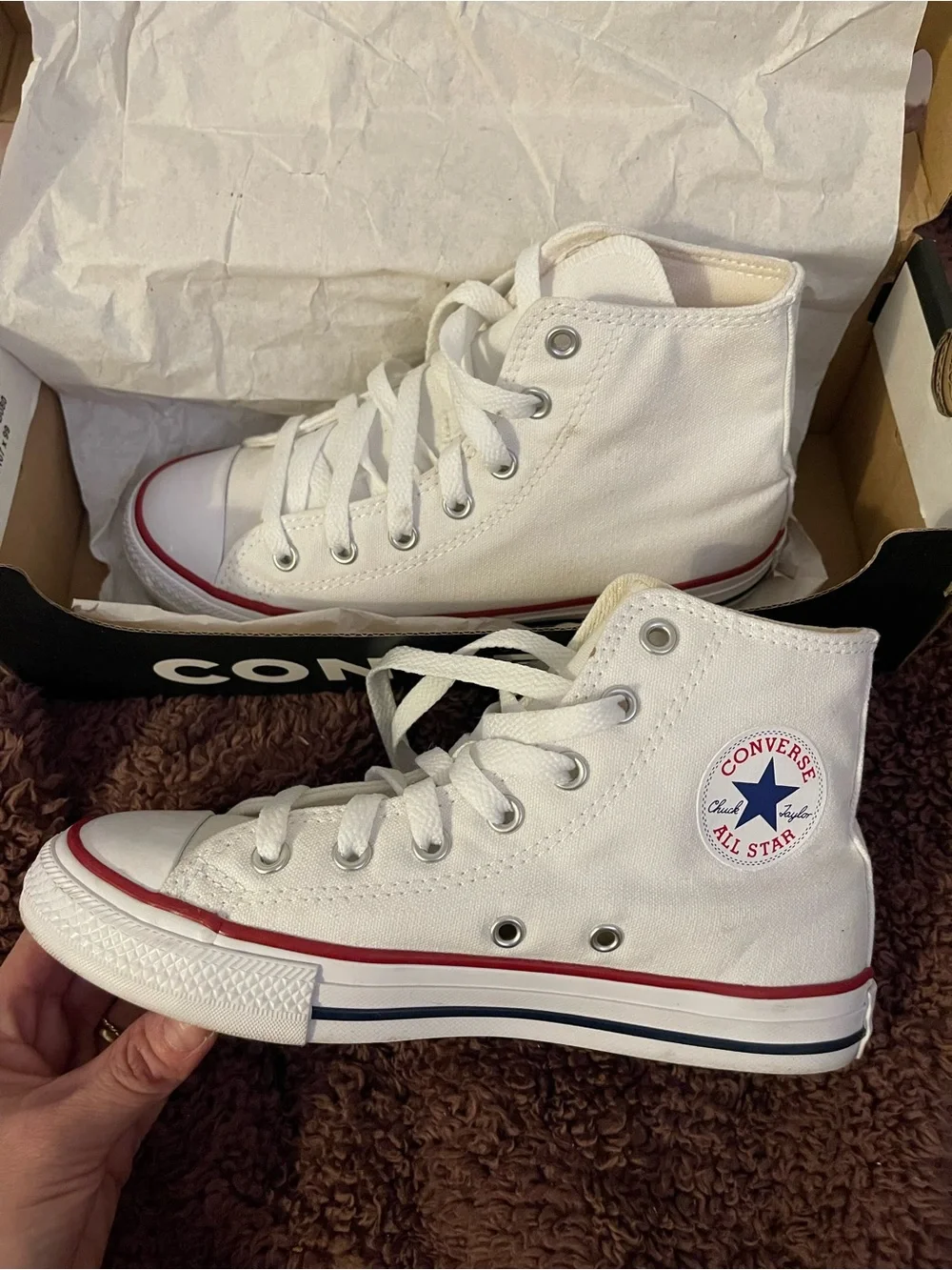 Converse Kids White High-Top Sneakers with Red & Blue Trim